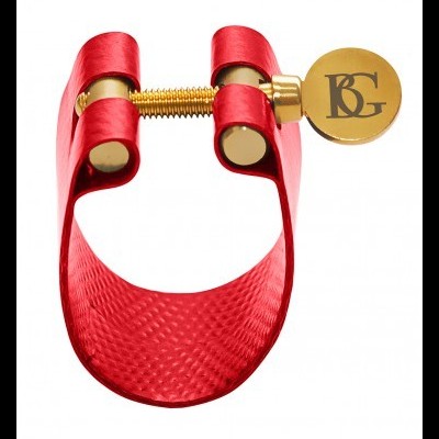 Abraçadeira vermelha texturizada para clarineta com parafuso dourado BG