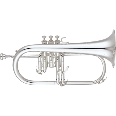 Flugelhorn prateado sobre fundo branco
