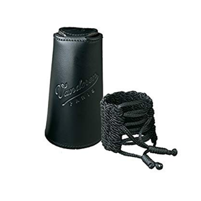 Suporte para instrumento Vandoren em couro preto com corda preta