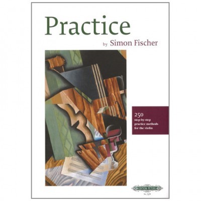 Capa de livro Practice by Simon Fischer com imagem abstrata de viola e partituras