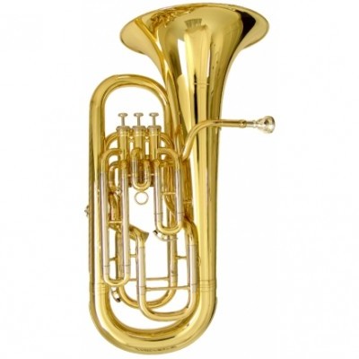 Tuba dourada brilhante em fundo branco