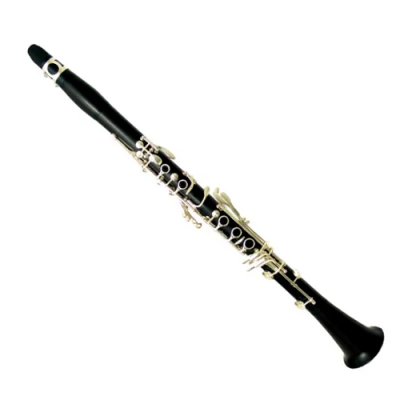 Clarinete preto com detalhes metálicos prateados
