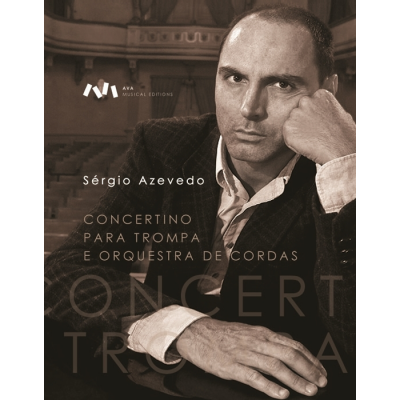 Capa de partitura para concertino para trompa e orquestra de cordas com retrato de homem