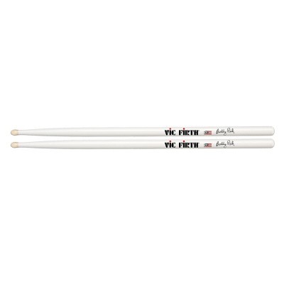 Par de baquetas para bateria brancas com texto VIC FIRTH e Buddy Rich