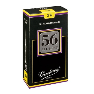 Embalaem preta de palhetas Vandoren para clarinete Si bemol com texto e indicação 2 1/2