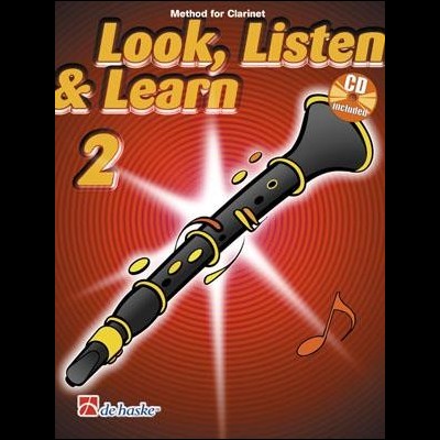 Capa do livro de método para clarinete 'Look, Listen & Learn 2' com clarinete ilustrado e selo CD Included