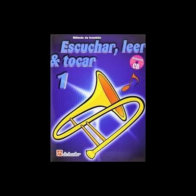 Capa de livro método de trombone com trombone amarelo sobre fundo roxo