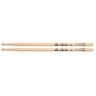 Par de baquetas para bateria em madeira clara com texto preto VIC FIRTH 5A JIM KELLY