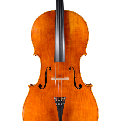 Violoncelo de madeira laranja com quatro cordas