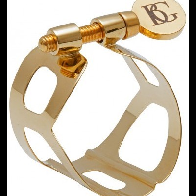 Abraçadeira de metal dourado com parafuso e logotipo BG