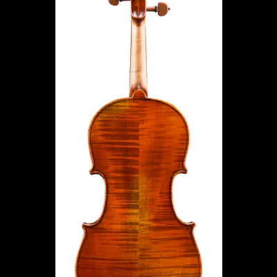 Violino de madeira castanha visto por trás