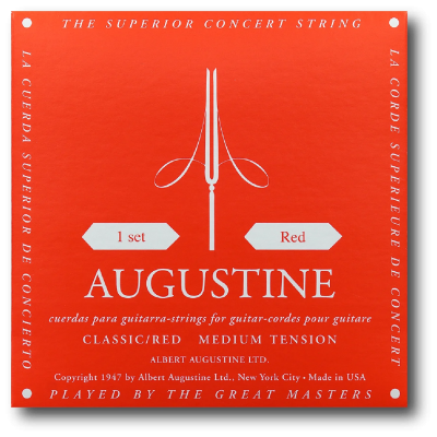 Pacote de cordas para guitarra Augustine Classic/Red Medium Tension em vermelho com texto branco