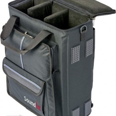 Bolsa preta para equipamento de som com alças e divisórias internas