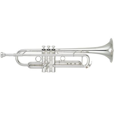 Trompete prateado de metal isolado em fundo branco