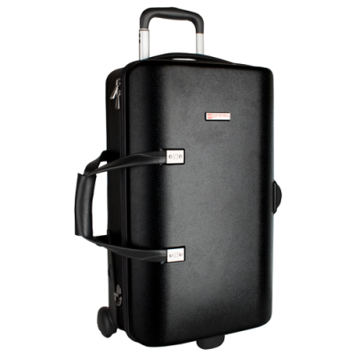 Mala de viagem preta rígida com pegas e rodas
