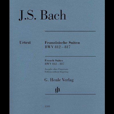 Capa azul de partitura musical J.S. Bach com texto em preto