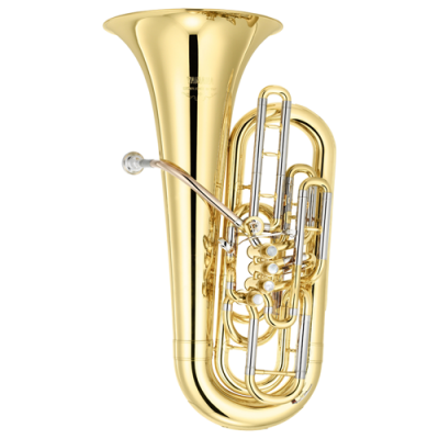 Instrumento tuba ou eufónio dourado com válvulas brancas