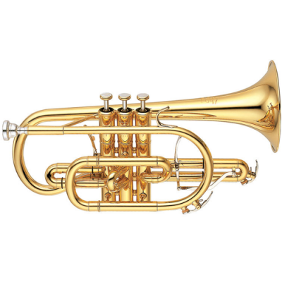 Corneta dourada de metal com três pistões