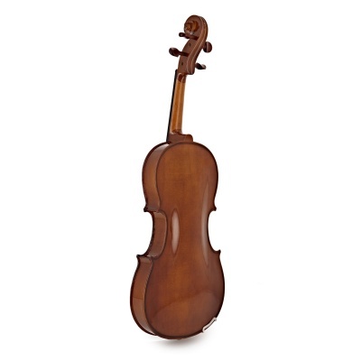 Violino de madeira castanho visto de trás