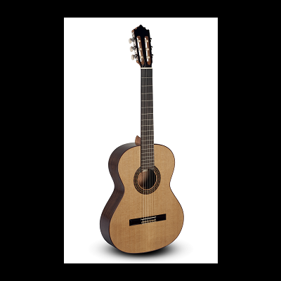 Guitarra clássica acústica com corpo de madeira clara e laterais escuras