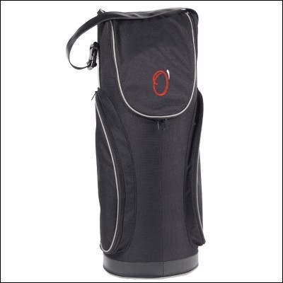 Saco de golfe preto com logótipo vermelho, detalhes cinza e alça