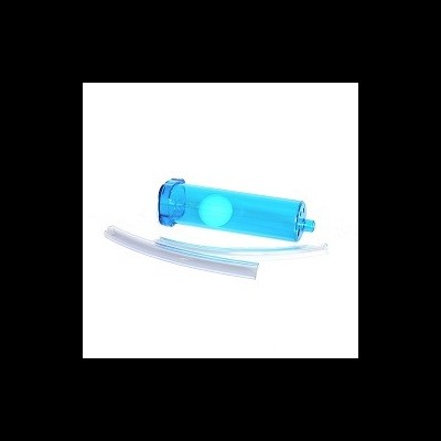 Inalador azul translúcido com tubo flexível transparente