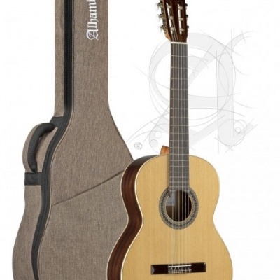 Guitarra clássica com capa cinzenta com texto Alhambra