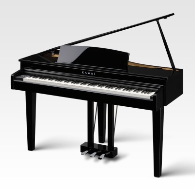 Piano de cauda preto em fundo branco