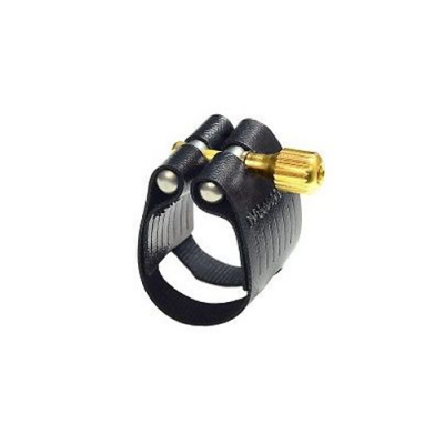 Braçadeira preta com roda dentada dourada em fundo branco