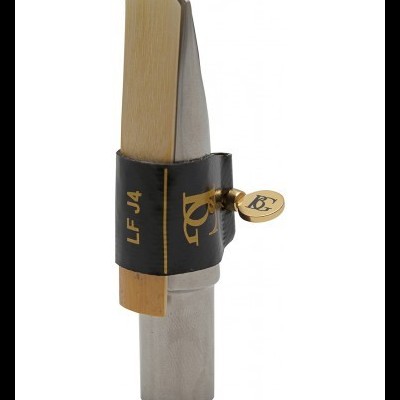 Palheta para saxofone com ligadura preta e detalhes dourados