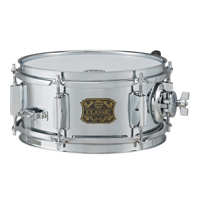 Bateria de caixa musical DIXON Classic prateada com etiqueta preta e dourada