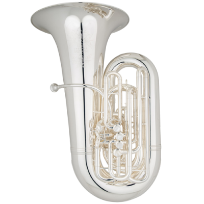 Tuba prateada com válvulas e suporte central