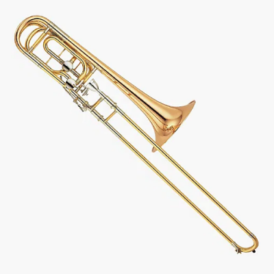 Trombone dourado em fundo branco