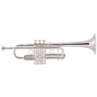 Trompete prateado em fundo branco