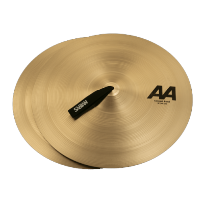 Par de pratos de bateria dourados com inscrições pretas e acabamento texturizado