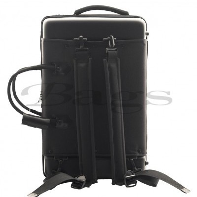 Mala preta retangular com alças para costas e pega de mão