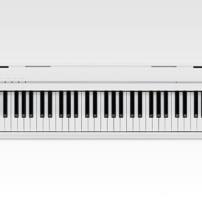 Teclado musical branco com 88 teclas e botões de controlo