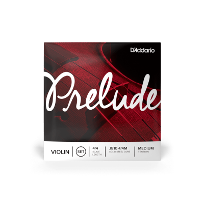 Embalagem de cordas de violino D'Addario Prelude preta com violino vermelho