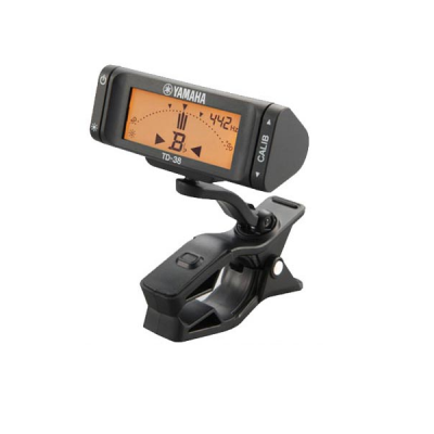 Afinador digital Yamaha TD-38 preto com visor laranja e clip de fixação