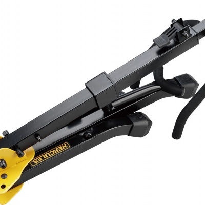 Suporte para bicicletas preto e amarelo com texto HERCULES