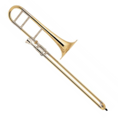 Trombone dourado em metal com êmbolo