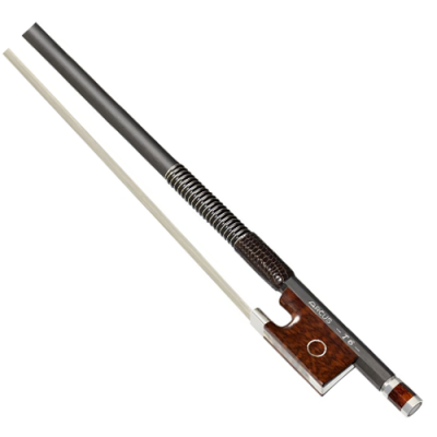 Arco para violino com vara preta e apoio em madeira castanha