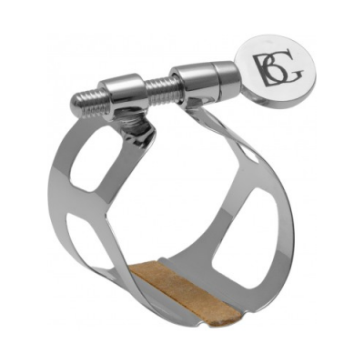 Abraçadeira metálica cromada para instrumento musical com parafuso ajustável e detalhe redondo BG