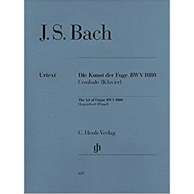 Capa de livro azul com texto preto sobre partituras de J.S. Bach.