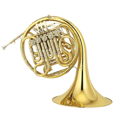 Trompa dourada metálica brilhante com tubos e válvulas