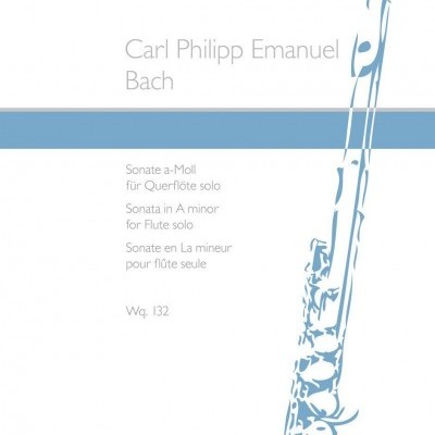 Capa de partitura musical para flauta solo com texto trilingue e imagem de flauta azul