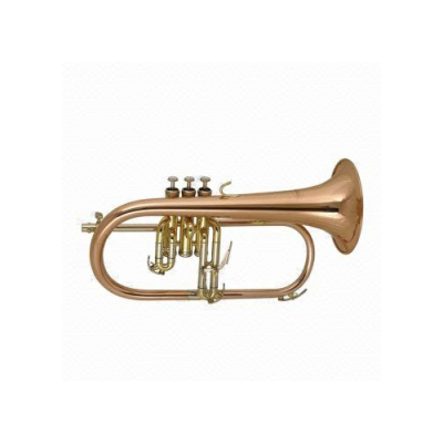 Corneta dourada com três pistões em fundo branco