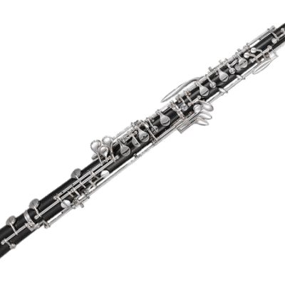 Clarinete preto com detalhes metálicos prateados