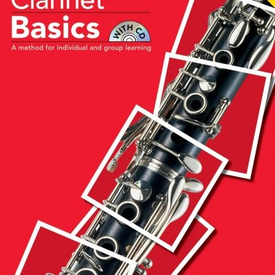Capa de livro com clarinete e texto em fundo vermelho