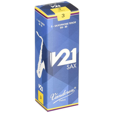 Embalagem azul de palhetas para saxofone tenor Vandoren V21 calibre 3